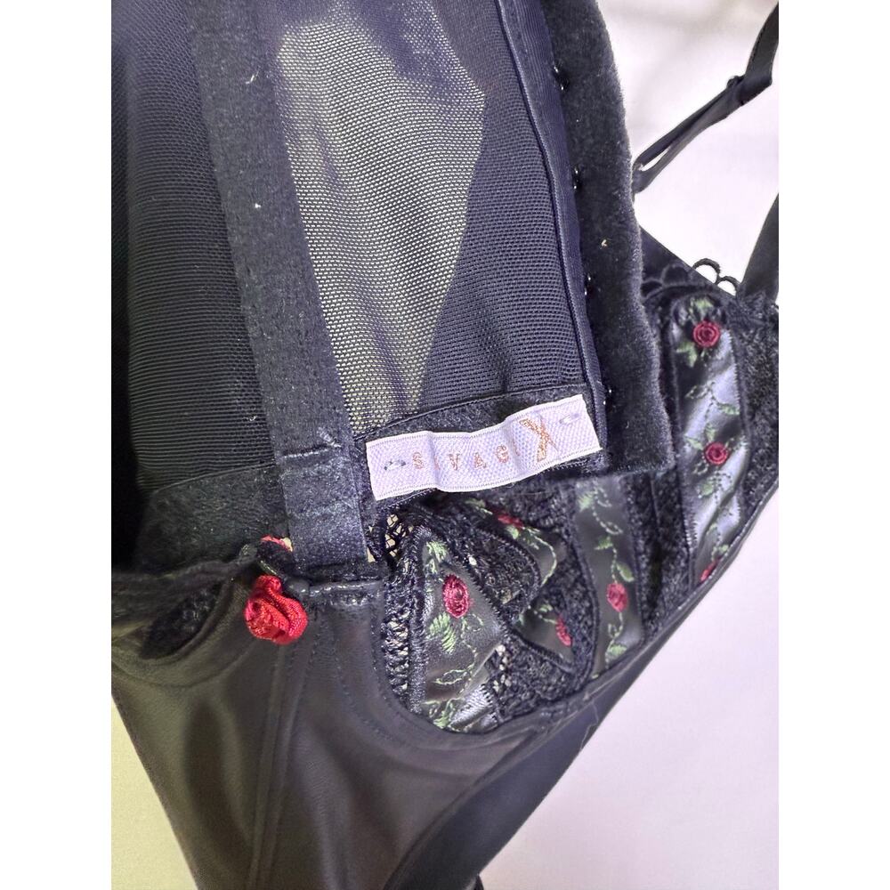 Savage X Fenty Black Caviar Faux Leather & Floral Lace Bustier Corset Top - Picture 5 of 9